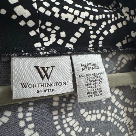 Worthington Stretch Monochrome Swirl Square Neck Blouse M - Picture 2 of 4